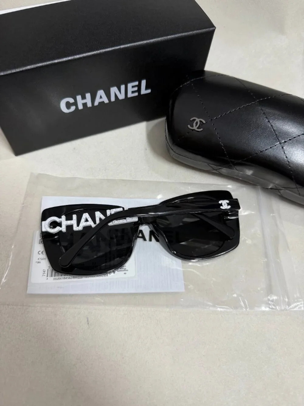 CHANEL Black Oversized Rectangular Sunglasses